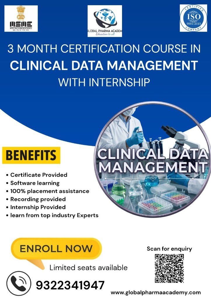 3 Month Certification Course in Clinical Data Management with Internship
