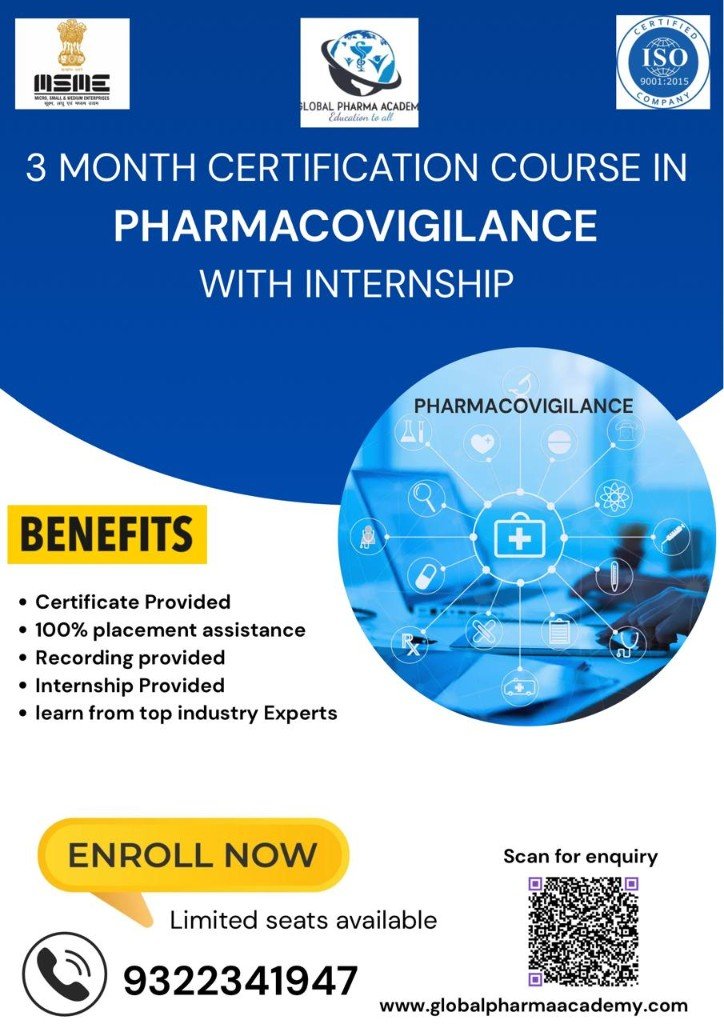3 Month Certification Course in Pharmacovigilance with Internship
