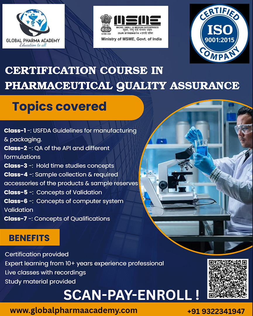 short certification course in Pharma QA