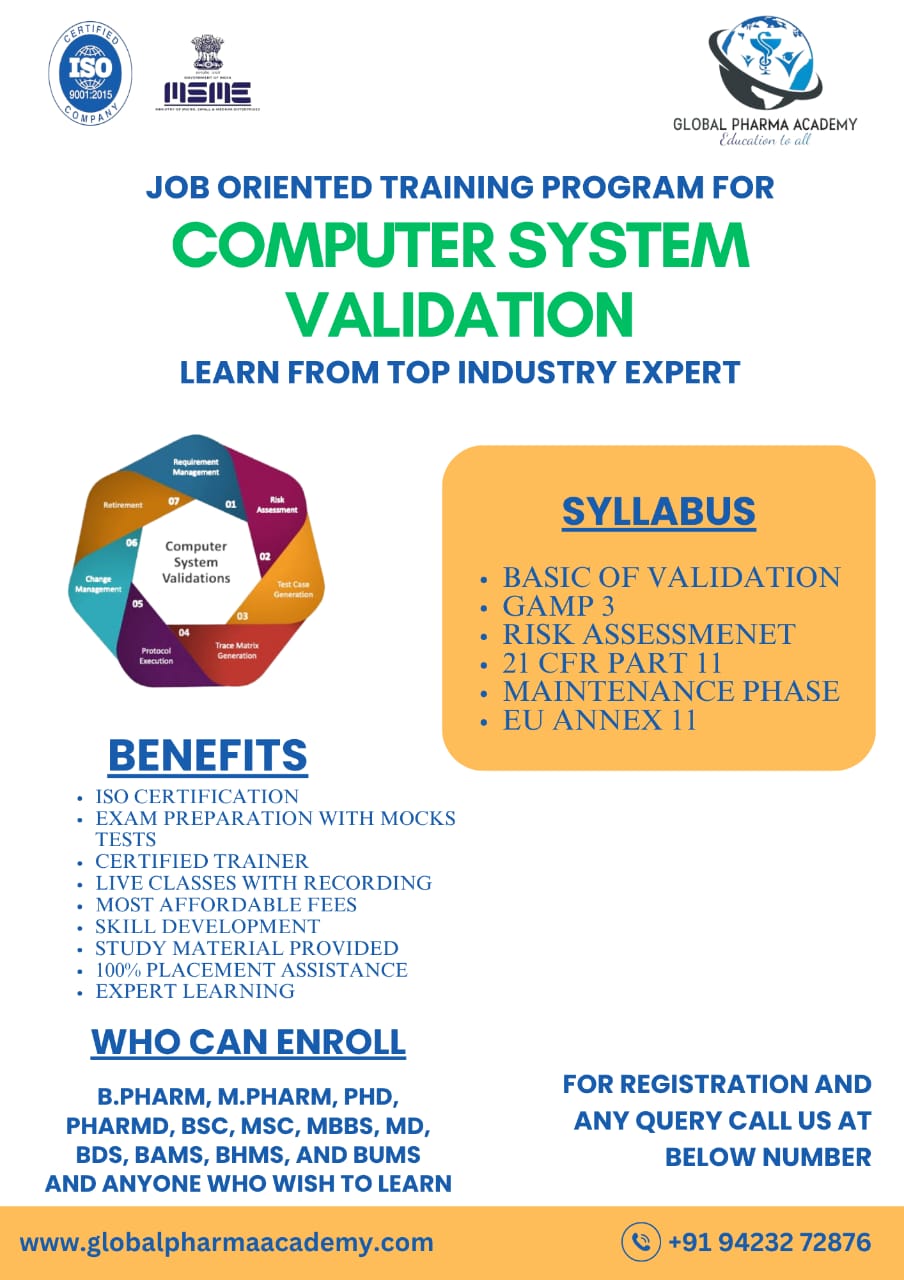 Certification course in computer system validation