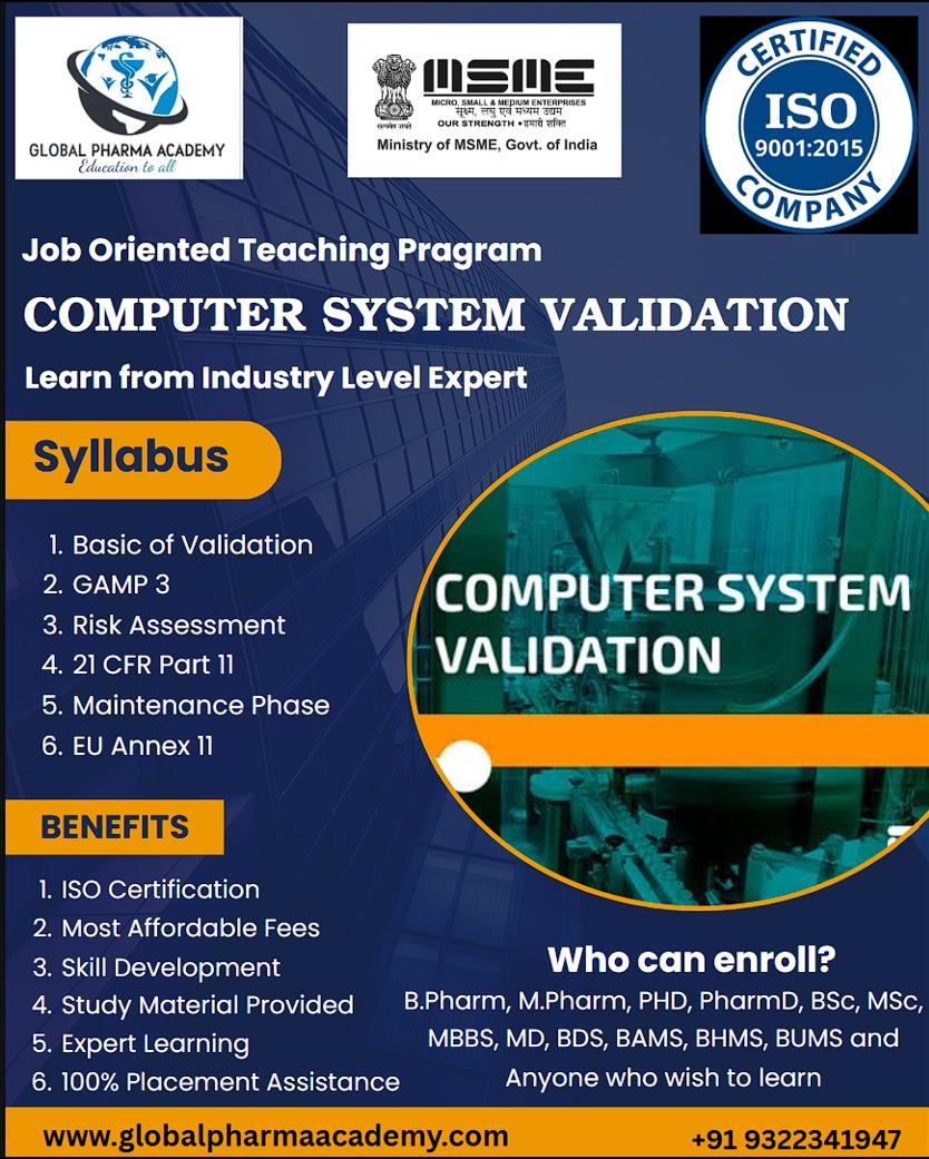 Certification course in computer system validation
